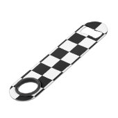 Zwart-wit gecheckt patroon speed flessenopener (Achterkant Gekanteld)
