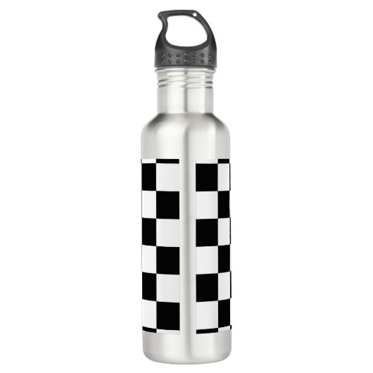Zwart-wit gecheckt patroon waterfles (Achterkant)