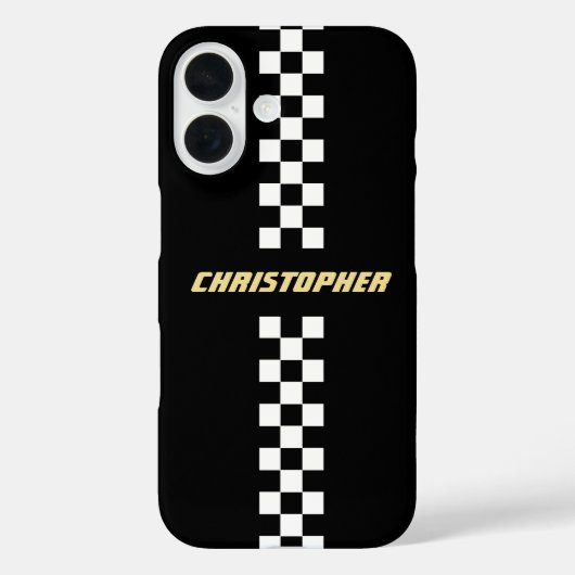 Zwart-wit gecheckt racebestrandje met goudgrammen Case-Mate iPhone case (Achterkant)