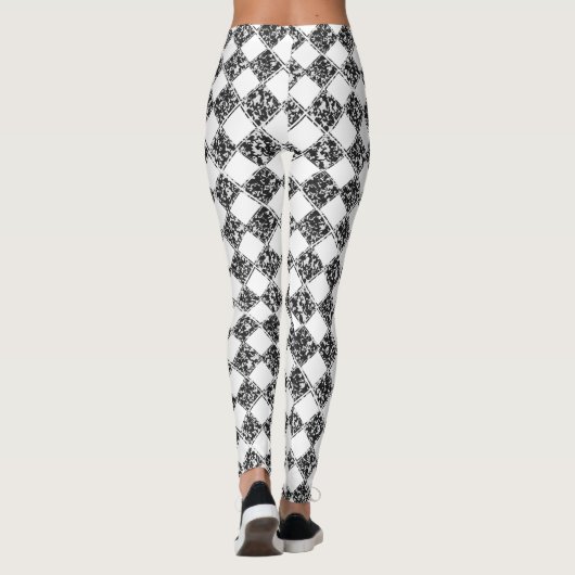 Zwart wit gecheckte marmer leggings (Achterkant)