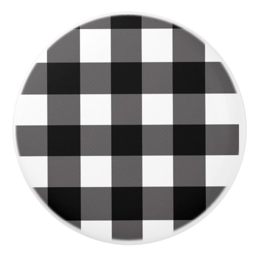 Zwart-wit gecheckte vierkantjes buffelplaat keramische knop (Voorkant)