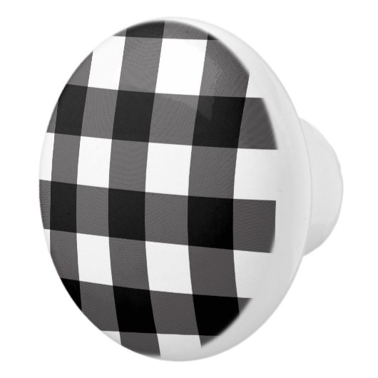 Zwart-wit gecheckte vierkantjes buffelplaat keramische knop (Rechts)