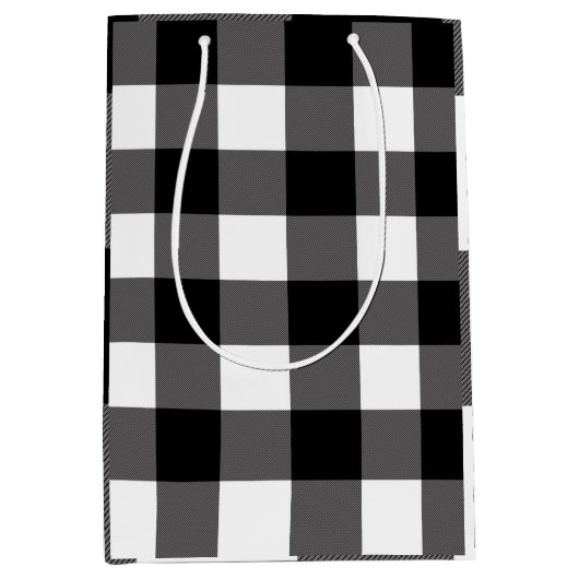 Zwart-wit gecheckte vierkantjes buffelplaat medium cadeauzakje (Voorkant)