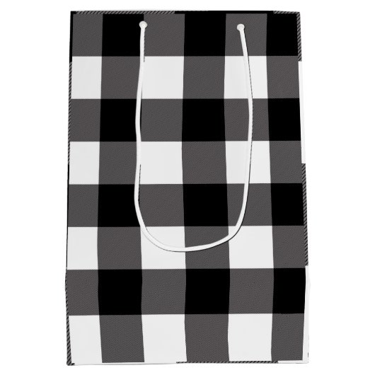 Zwart-wit gecheckte vierkantjes buffelplaat medium cadeauzakje (Achterkant)