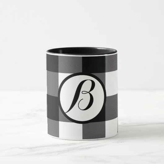 Zwart-wit gecheckte vierkantjes buffelplaat mok (Midden)