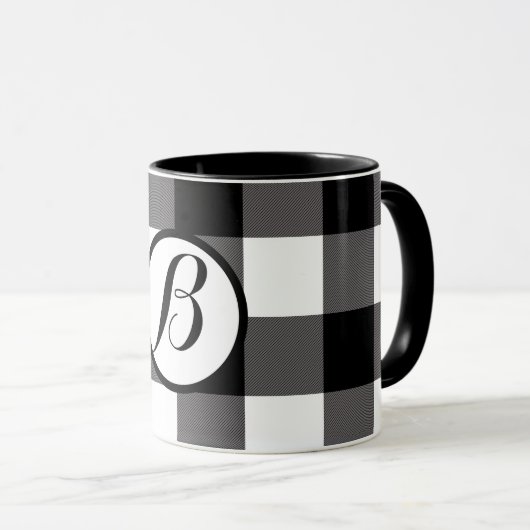 Zwart-wit gecheckte vierkantjes buffelplaat mok (Voorkant rechts)