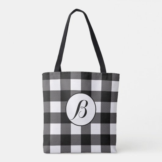 Zwart-wit gecheckte vierkantjes buffelplaat tote bag (Achterkant)