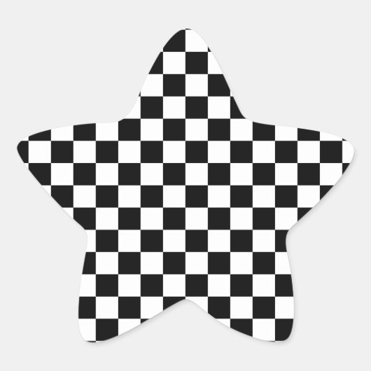 Zwart-wit gecheckte vierkantjes ster sticker (Voorkant)