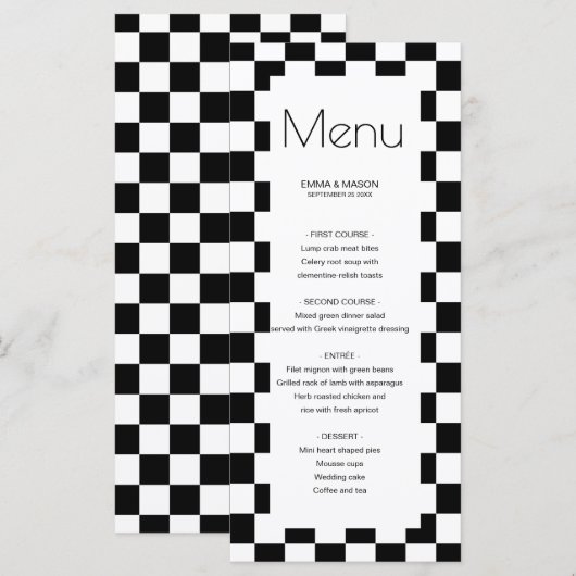 Zwart wit gecontroleerd Lijst Menu (Voorkant / Achterkant)