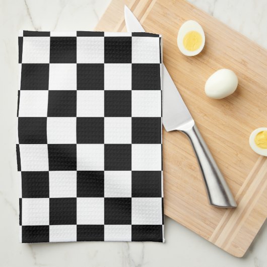 Zwart wit gecontroleerd patrooncontrolebord contro theedoek (Quarter Fold)