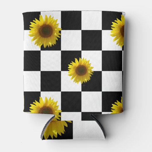 Zwart-wit Gecontroleerd & Zonnebloem Afdrukken Blikjeskoeler (Voorkant)