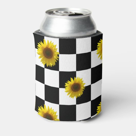 Zwart-wit Gecontroleerd & Zonnebloem Afdrukken Blikjeskoeler (Blikje Achterkant)