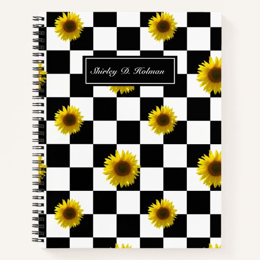 Zwart-wit Gecontroleerd & Zonnebloem Afdrukken Notitieboek (Voorkant)