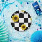 Zwart-wit Gecontroleerd & Zonnebloem Afdrukken Papieren Bordje (Feest)