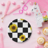 Zwart-wit Gecontroleerd & Zonnebloem Afdrukken Papieren Bordje (Feest)