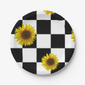 Zwart-wit Gecontroleerd & Zonnebloem Afdrukken Papieren Bordje (Voorkant)