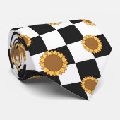 Zwart-wit Gecontroleerd & Zonnebloem Afdrukken Stropdas (Opgerold)