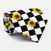 Zwart-wit Gecontroleerd & Zonnebloem Afdrukken Stropdas (Opgerold)