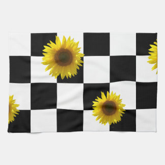 Zwart-wit Gecontroleerd & Zonnebloem Afdrukken Theedoek