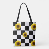 Zwart-wit Gecontroleerd & Zonnebloem Afdrukken Tote Bag (Achterkant)