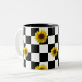 Zwart-wit Gecontroleerd & Zonnebloem Afdrukken Tweekleurige Koffiemok (Voorkant links)