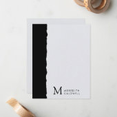 Zwart wit gedeckegeld randkleurenblok monogram notitiekaartje (Voorkant / Achterkant in situ)