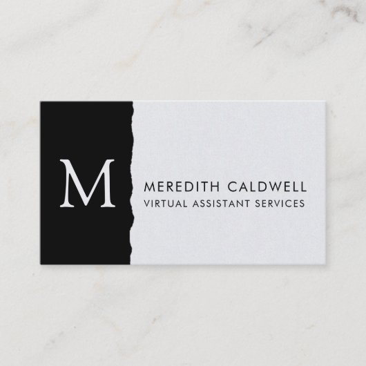 Zwart wit gedeckegeld randkleurenblok monogram visitekaartje (Voorkant)