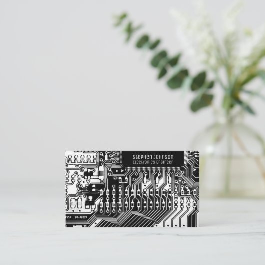 Zwart-wit gedrukte printplaat engineering visitekaartje (Staand voorkant)