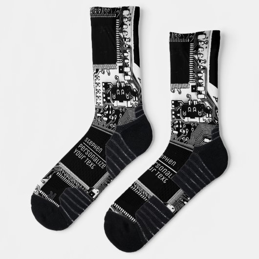 Zwart-wit gedrukte schakelkaart Geek Electronic Sokken (Links)