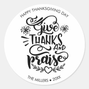 Zwart-wit geeft Bedankt Thanksgiving Aangepast Ronde Sticker