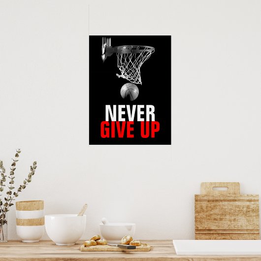 Zwart wit geeft nooit succes Basketball Print op (Keuken)