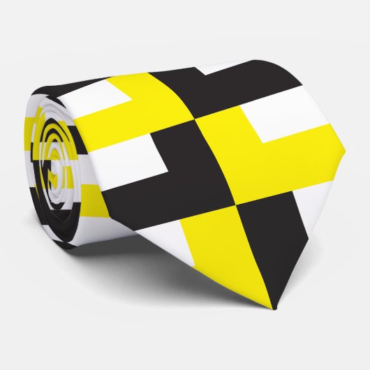 Zwart wit geel afwisselende trap stropdas (Opgerold)