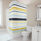 Zwart wit Geel Blauw Grijze Matige Stripes Douchegordijn (In situ)