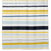 Zwart wit Geel Blauw Grijze Matige Stripes Douchegordijn (Voorkant)
