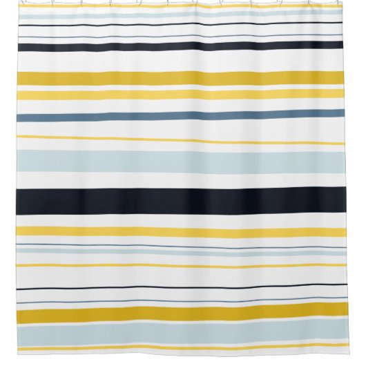 Zwart wit Geel Blauw Grijze Matige Stripes Douchegordijn (Voorkant)