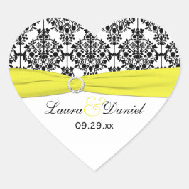Zwart Wit Geel Damask 1.5"Hart Sticker