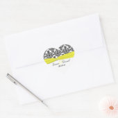 Zwart Wit Geel Damask 1.5"Hart Sticker (Envelop)