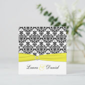 Zwart, Wit, Geel Damask Bruiloft Uitnodiging (Staand voorkant)