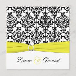 Zwart, Wit, Geel Damask Bruiloft Uitnodiging