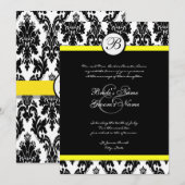 Zwart Wit Geel Damast bruiloft uitnodiging (Voorkant / Achterkant)