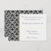 Zwart, Wit, Geel Damast RSVP Kaart (Voorkant / Achterkant)