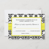 Zwart, Wit, Geel Damast RSVP Kaart (Achterkant)