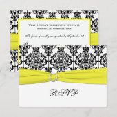 Zwart, Wit, Geel Damast RSVP Kaart (Voorkant / Achterkant)