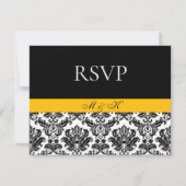 Zwart Wit Geel Damast RSVP Kaartje (Voorkant)