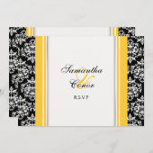 Zwart wit geel damast trouw engagement kaart (Voorkant / Achterkant)