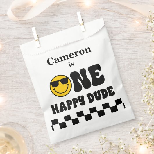 Zwart Wit Geel Een Gelukkig Dude 1e Verjaardag Bedankzakje (Geknipt)