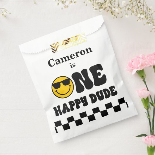 Zwart Wit Geel Een Gelukkig Dude 1e Verjaardag Bedankzakje (Gezegeld)