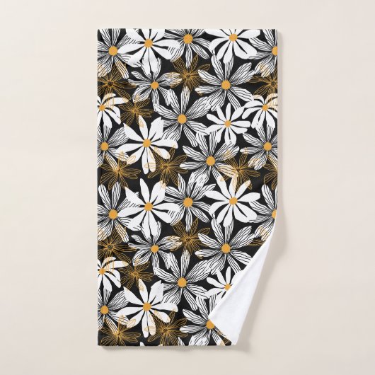 Zwart, wit, geel Elegant Daisy Bloemen Abstract Bad Handdoek (Handdoek)
