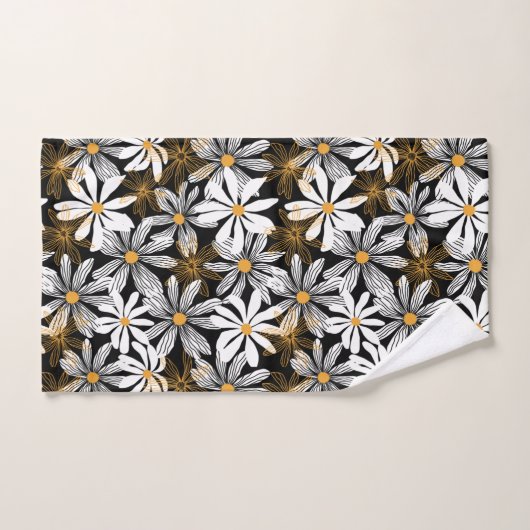 Zwart, wit, geel Elegant Daisy Bloemen Abstract Bad Handdoek (Handdoek)