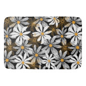 Zwart, wit, geel Elegant Daisy Bloemen Abstract Badmat (Voorkant)
